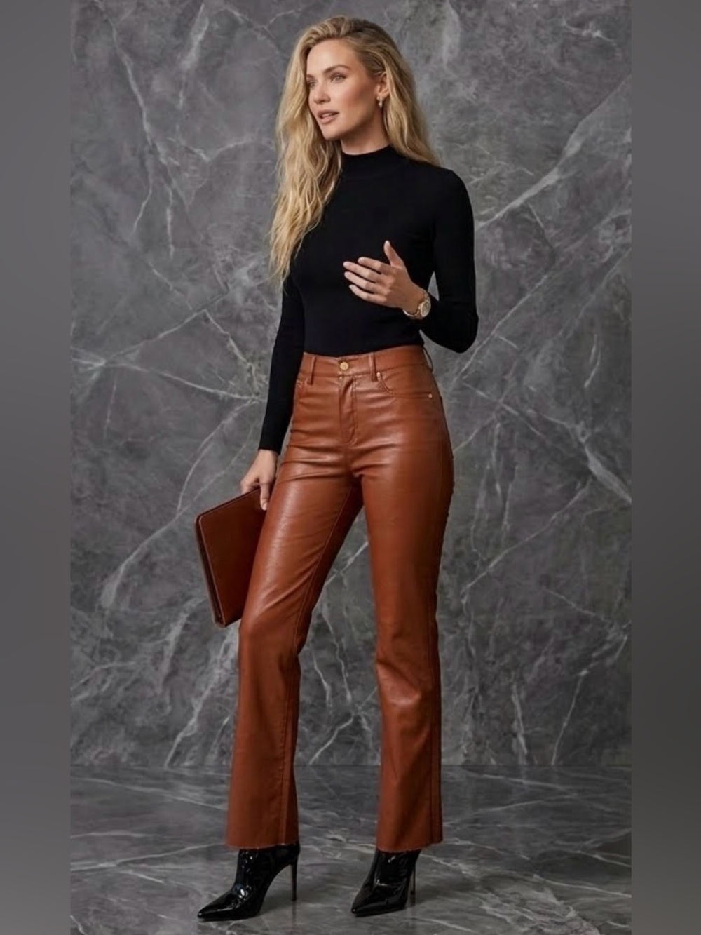 NWT A.L.C. Freddie Cognac Vegan Leather Pants Boot Cut 8 MSRP $395